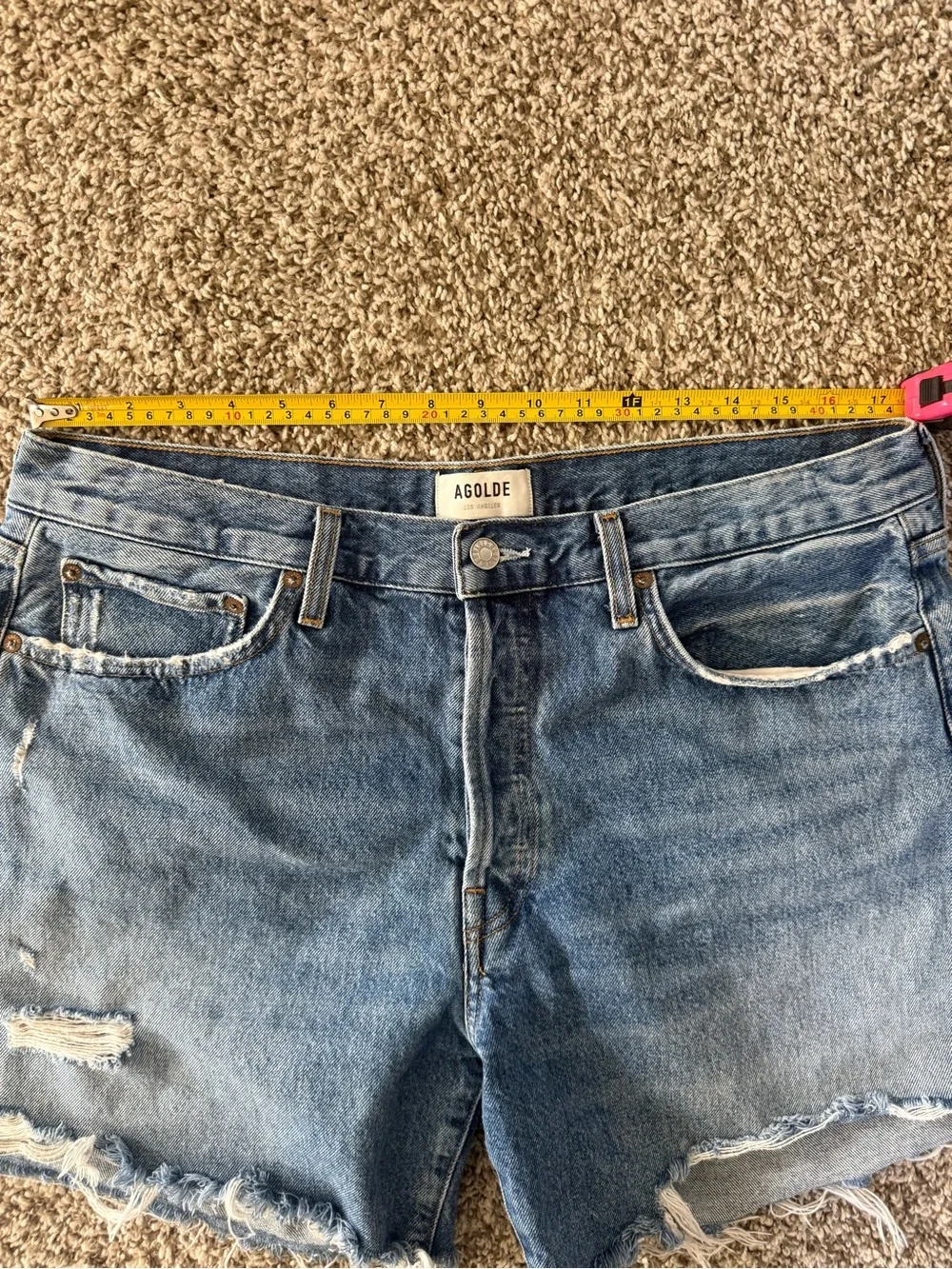 Agolde Distressed Parker Long High Rise 100% Cotton Denim Cutoff Shorts